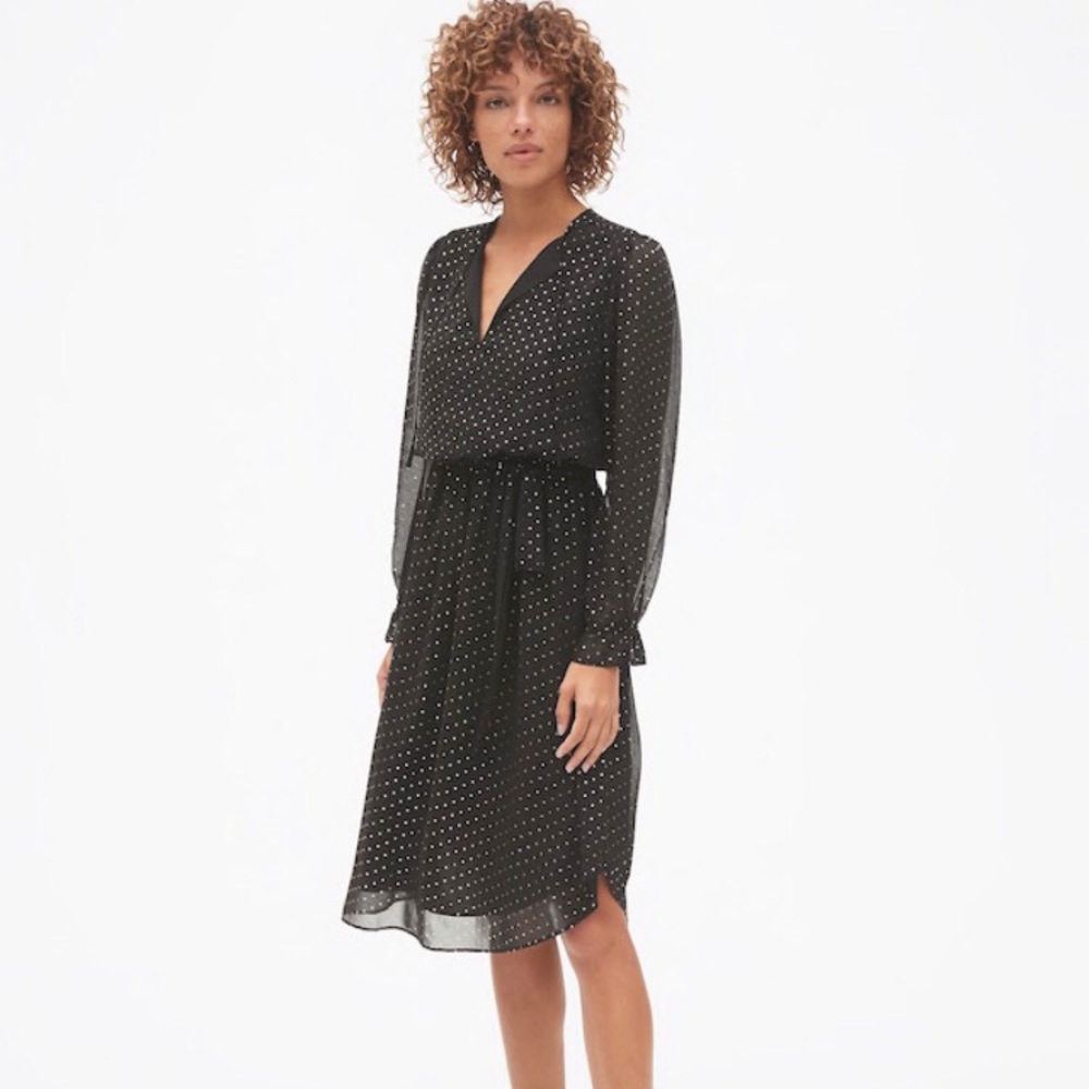 GAP - Metallic Print Sheer Sleeve Midi Dress NWT